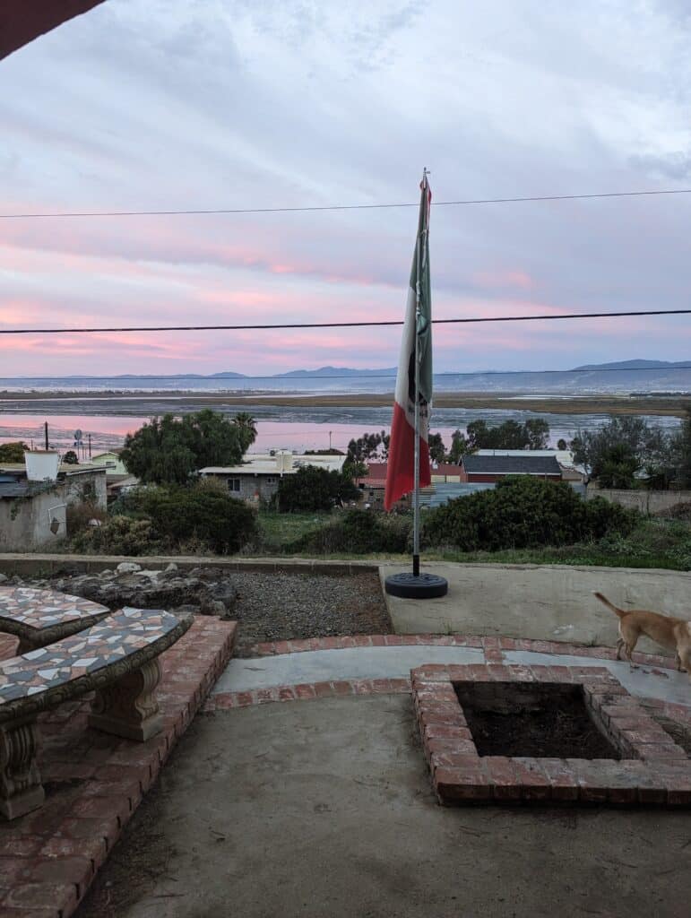 A view from our house in mexico You can see the estuary the mexico flag and the ocean in the background